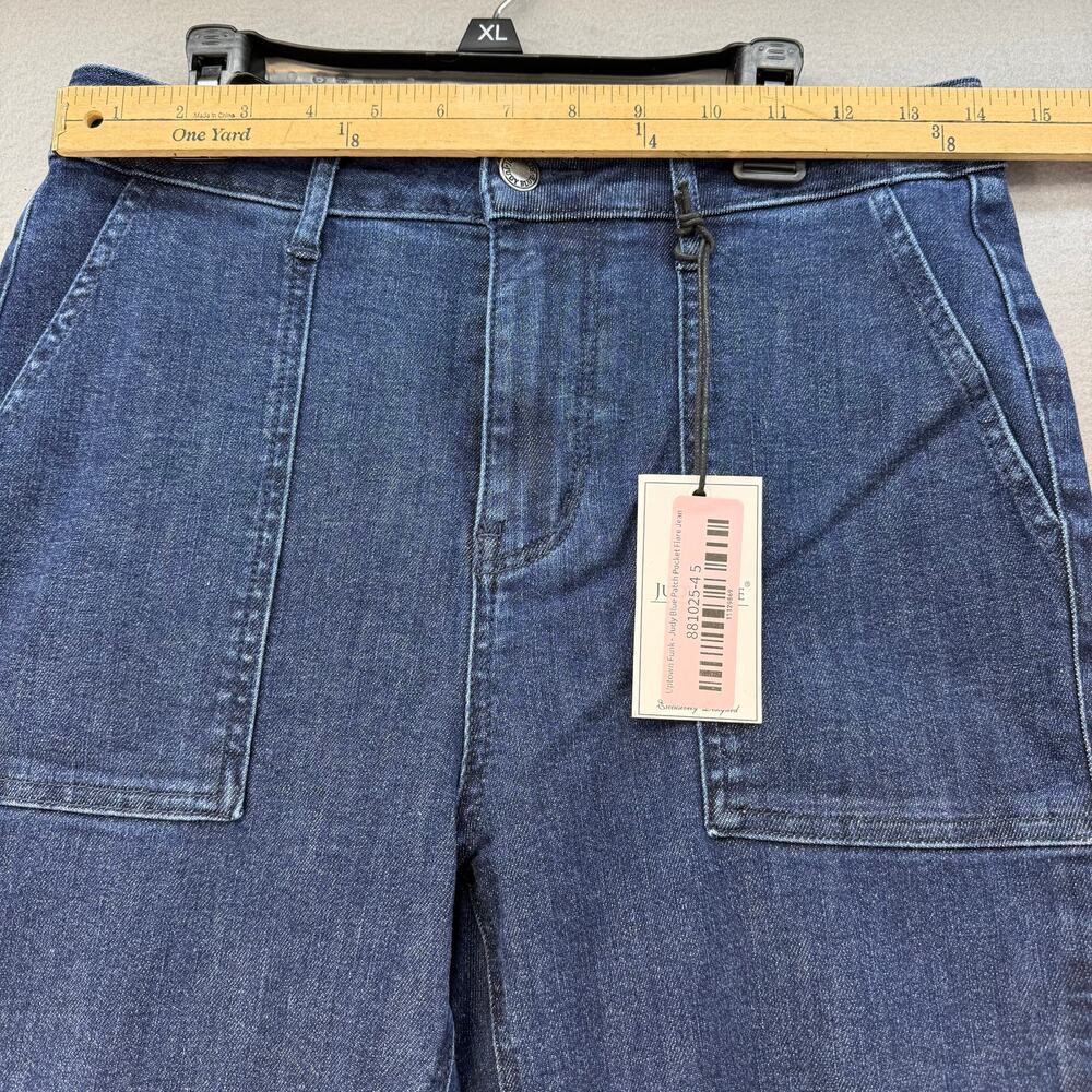 Judy Blue Jeans Women's 5/27 Dark Blue Uptown Funk Patch Pocket Flare NWT - Picture 11 of 15